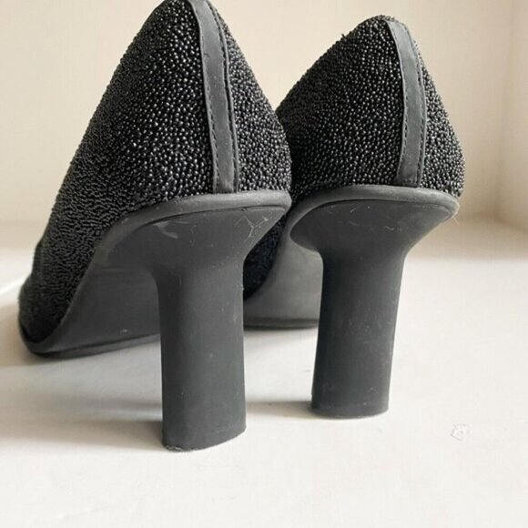 Vintage Y2k Barneys New York Co-op Beaded Black Square Toe Heels 9 Wide - Picture 7 of 10